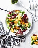 Radicchio and rocket salad with deep-fried pumpkin