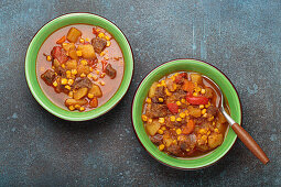 Creole stew with beef, potatoes and sweetcorn