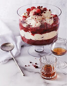 Red velvet berry trifle with gin jelly and rosewater cream