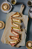 Sliced rhubarb tart with meringue topping