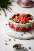 Fraisier cake with strawberries and pistachios