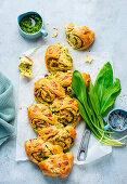 Hearty yeast plait with wild garlic pesto filling