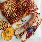 Crispy pork belly with cherry chutney