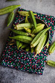 Bowl of fresh okra pods