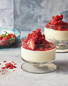 Vanilla and yoghurt pannacotta with sumac and strawberry granita