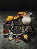 Ingredients for black sesame ice cream with dates