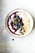 Rice pudding with blueberries and rice pudding with milk