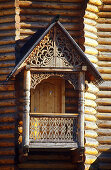 Wooden balcony with carvings at Ismailowo Park, Moscow, Russia, Europe