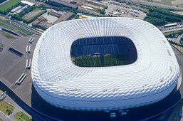 Aerial of Allianz Arena, Allianz Arena, Munich, Bavaria, Germany