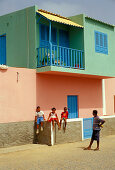 Children in front of a house, Santa Maria, Sal, Cape Verde, Africa