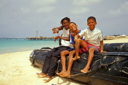 Native men making music, Beach of Santa Maria, Sal, Cape Verde Islands, Africa
