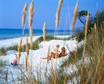 Mother and daughter in the dunes, Dueodde, Bornholm, Baltic Sea, Denmark