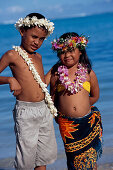 Kinder mit Blumenschmuck, Muri Beach, Rarotonga Cook-Inseln
