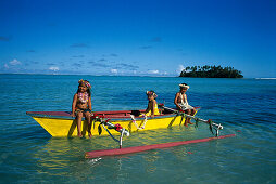 Flower Children on Canoe, Muri Beach, Rarotonga Cook Islands