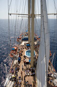 Blick vom Krähennest, Star Flyer, Ägäisches Meer, Santorini, Kykladen, Griechenland