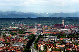 Munich with Alps, Skyline of Munich with Frauenkirche and Alps, Bavaria, Germany