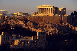 Parthenon und Acropolis, Blick von Philopappos Hill, Athen, Griechenland