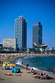 Beach Sky Scrapers, Platja Passeig Maritim and Hotel Arts, Barcelona, Spain