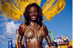 Woman in costume dancing at Mardi Gras, Carnival, Port of Spain Trinidad