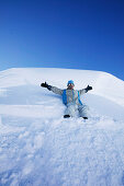 Snowboarder on Alpkogel, Snowboarding, Wirl near Galtuer, Tyrol, Austria