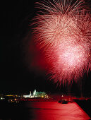 Firework display, La Seu Cathedral, Palma de Mallorca, Majorca, Spain