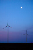 Moon above wind park, Wittstock, Mecklenburg-Western Pomerania, Germany