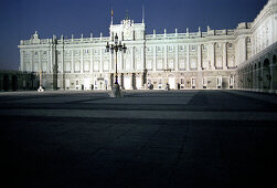 The illuminated Palacio Real at night, Madrid, Spain, Europe