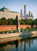 The Kremlin reflecting in Moskva River, Moscow, Russia