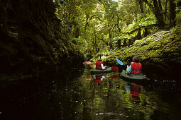 Menschen in Kajaks im Opara Basin, Box Canyon, Westküste, Südinsel, Neuseeland, Ozeanien