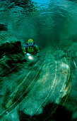 Flusstauchen in der Verzasca, Scuba diving in a fr, Scuba diving in a freshwater river, scuba diver