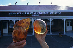 Kauri Museum, Matakohe, Kauri gum, in front of the Matakohe Museum in Northland, North Island New Zealand
