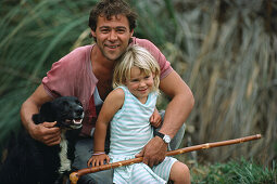 Father, daughter and dog, Vater, Tochter und Hund, North Island, New Zealand
