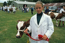 Girl with prize winning calf, Rotorua, Agricultural and Pastoral Show, A+P Show, country show for local farmers