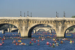 Large group of people on Sunday afternoon in Seine, Paris, France