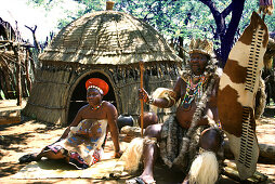 Zulu chief with favorite wife, Shakaland, Kwazulu Natal South Africa
