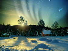 Polar light and moonrise, Lillehammer, Norway Scandinavia