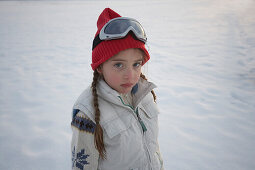 Girl 5-6 Years, standing in winter scenery