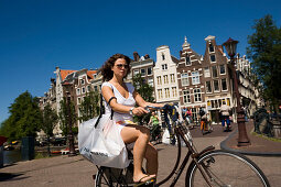 Cyclist, Keizersgracht, Woman cycling along Keizersgracht, blurred, Amsterdam, Holland, Netherlands