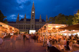 Sidewalk cafe in front of City Hall, during Music Film Festival, Vienna, Austria