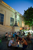 Bar in front of Kunsthalle at Museums Quartier, open-air area in the evening, Vienna, Austria