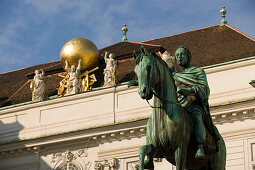 Equestrian monument of Emperor Josef II in front of the Austrian National Library, Josefsplatz, Alte Hofburg, Vienna, Austria
