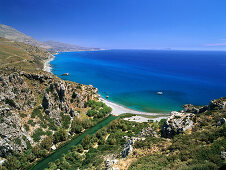 Palmen, Megalopotamos-Mündung, Preveli-Strand, Kreta, Griechenland