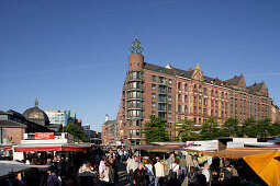 Marktstände auf dem sonntäglichen Fischmarkt, Große Elbstraße, grosse Elbstrasse, St. Pauli, Altona, Hamburg