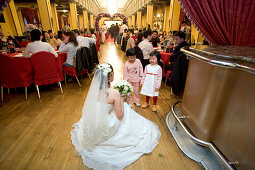 Wedding party in Peace Hotel,White wedding, Peace Hall, interior, bride with kids, banquet