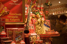 Christmassy decorated shop window of Reber, a shop, where you can buy Mozartkugeln, Old Market, Salzburg, Salzburg, Austria