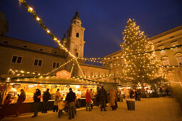 Christmas market at Residence Square near Salzburg Cathedral and Residence, Salzburg, Salzburg, Austria