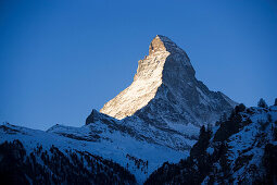 View from Zermatt to the Matterhorn (4478 metres), Zermatt, Valais, Switzerland