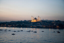 Sultan Ahmet Cami Blue Mosque at Dusk,View from MS Europa, Istanbul, Turkey