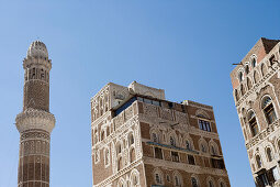 Traditional Houses & Minaret in Old Town Sana'a,Sana'a, Yemen