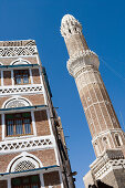 Minarett einer Moschee in der Altstadt, Sana'a, Jemen